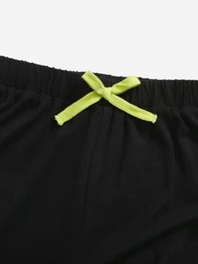 SHEIN Cậu bé Tween Vôi neon In Gamepad Áo thun & Nơ mặt trước Quần short - Nhiều màu - Xem 3