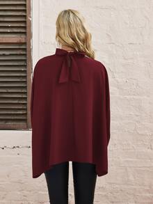 Tie Back Batwing Sleeve Blouse - Burgundy - View 2