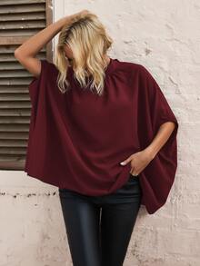 Tie Back Batwing Sleeve Blouse - Burgundy - View 3