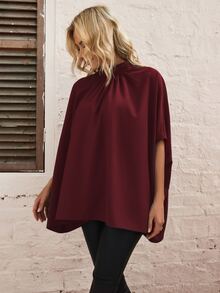 Tie Back Batwing Sleeve Blouse - Burgundy - View 4
