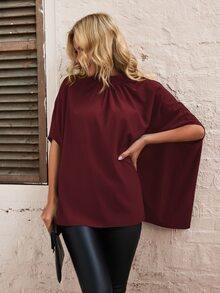 Tie Back Batwing Sleeve Blouse - Burgundy - View 5