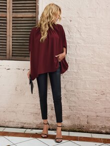 Tie Back Batwing Sleeve Blouse - Burgundy - View 6