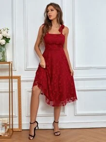 Chiquease Polka Dot Pattern Tie Shoulder Cami Dress - Burgundy - View 1