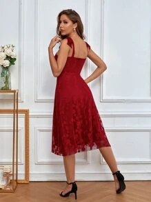 Chiquease Polka Dot Pattern Tie Shoulder Cami Dress - Burgundy - View 2