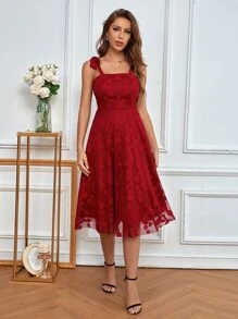 Chiquease Polka Dot Pattern Tie Shoulder Cami Dress - Burgundy - View 5