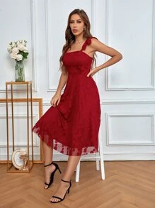 Chiquease Polka Dot Pattern Tie Shoulder Cami Dress - Burgundy - View 6