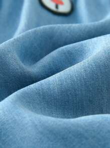 小女童補丁細節束腳牛仔褲 - 藍色 - 查看 5