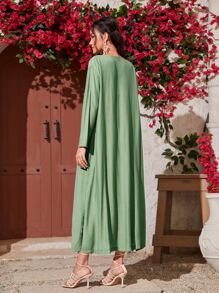 SHEIN con parte delantera abierta Abrigo & con fruncido ribete con fruncido bajo cruzado Vestido tubo - Verde - Ver 2