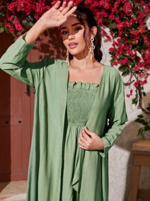 SHEIN con parte delantera abierta Abrigo & con fruncido ribete con fruncido bajo cruzado Vestido tubo - Verde - Ver 5