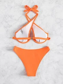 Cross Halter Underwire Bikini, For Summer Beach Vacation - Orange - View 7