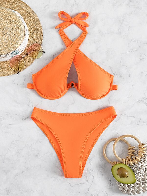 Cross Halter Underwire Bikini Swimsuit SHEIN USA