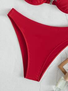 Cross Halter Underwire Bikini Set, For Summer Beach Vacation - Red - View 3