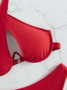 Cross Halter Underwire Bikini Set, For Summer Beach Vacation - Red - View 4
