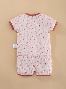 Peninsula Baby Bebé con estampado floral Camiseta ringer & Shorts - Rosa Pálido - Ver 2