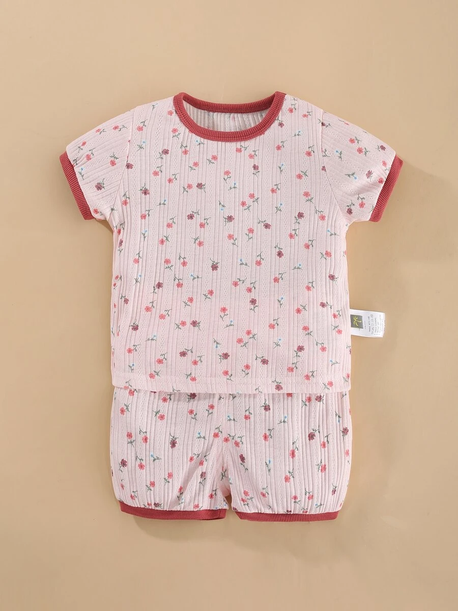 Peninsula Baby Bebé con estampado floral Camiseta ringer & Shorts - Rosa Pálido - Ver 1