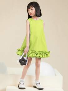 Vestido de tirantes sin mangas para niña, vestido de tanque sencillo y lindo de volantes, fresco y simple para el verano