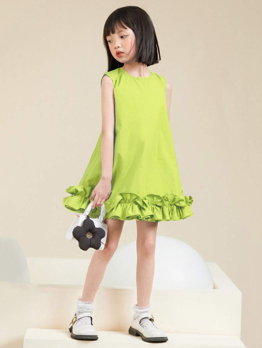 Vestido de tirantes sin mangas para niña, vestido de tanque sencillo y lindo de volantes, fresco y simple para el verano