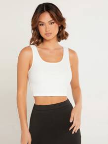 SHEIN BASICS Solid Crop Tank Top - White - View 3