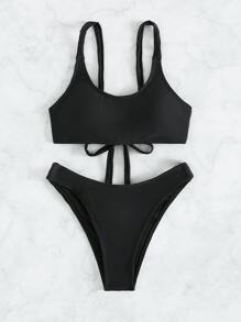 Lace-Up Back Scrunch Butt Bikini - Black - View 3