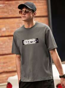 Hombres Camiseta con estampado de letra japonesa - Gris - Ver 5