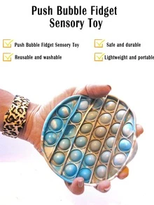 1pc Random Color Tie Dye Round Push Pop Bubble Fidget Toy - Multicolor - View 6