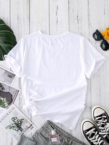 SHEIN Unity Heart Patched T-Shirt Graphic Tees Women Tops - White - View 2
