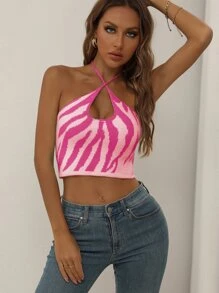 Zolique Áo dệt kim nữ Lộ Lưng Đồ họa Gợi cảm - Hồng - Xem 5