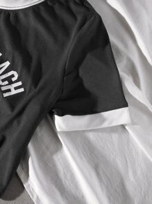 SHEIN ChicEase Áo thun nữ Đồ họa Lá thư Giải trí - màu đen - Xem 5