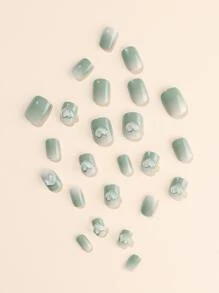 Transform Your Nails with 24pcs Short Oval Gradient 3d Fake Nails Easy Wearable Detachable Press On Nails & 1pc Nail File & 1sheet Tape - Multicolor - View 6