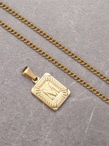 FEEL STYLE 1 pieza Collar colgante de letra para hombre en acero inoxidable chapado en oro de 18K - Amarillo Oro - Ver 2