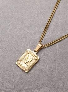 FEEL STYLE 1 pieza Collar colgante de letra para hombre en acero inoxidable chapado en oro de 18K - Amarillo Oro - Ver 3