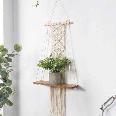 1 件编织流苏装饰壁挂收纳挂件，家庭多功能植物架，家居装饰，房间装饰，墙壁装饰