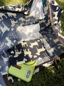 印花轻便大容量手提包，便携式可折叠购物单肩包，卡通图案购物袋，书包，便携，轻便，适合少女、女大学生，非常适合返校、购物、初中、高中、大学