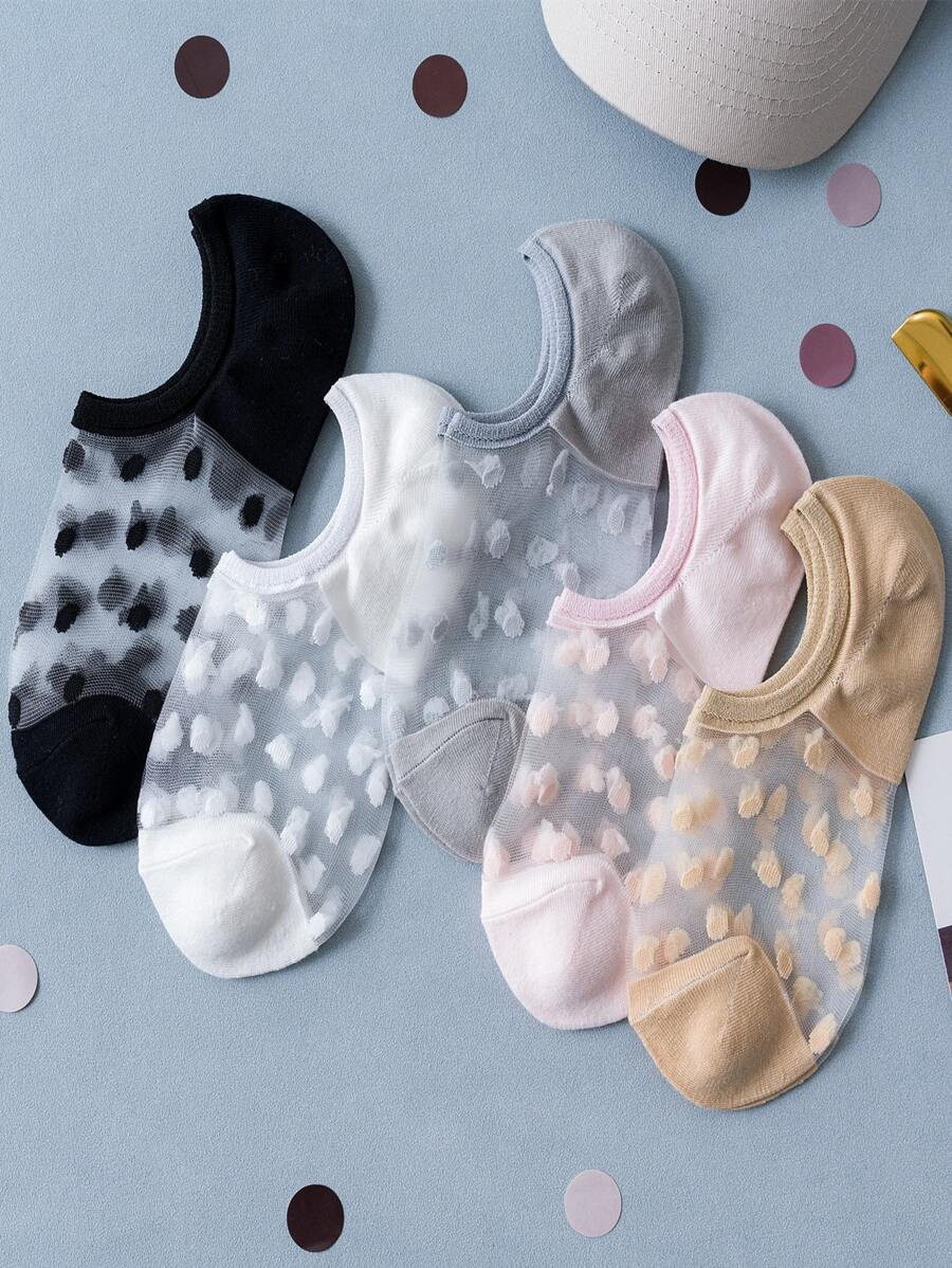 5pairs Dot Pattern Invisible Socks - Multicolor - View 1