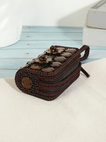 Mini Coconut Shell & Flower Decor Handheld Coin Purse Hibiscus  Western Wallet