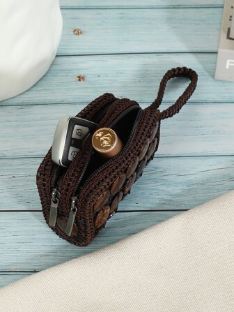 Monedero de mano con decoración de cáscara de coco y flores, billetera occidental de hibisco