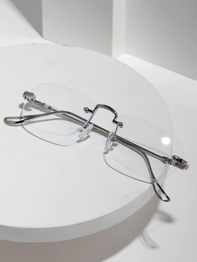 1副男士经典复古花卉图案金属椭圆形镜框素面眼镜（配有眼镜带，适合阅读、装饰、街拍）