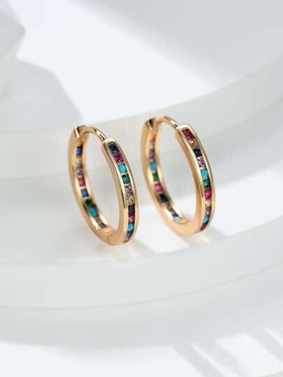 Vanel 方晶鋯石裝飾圓耳環