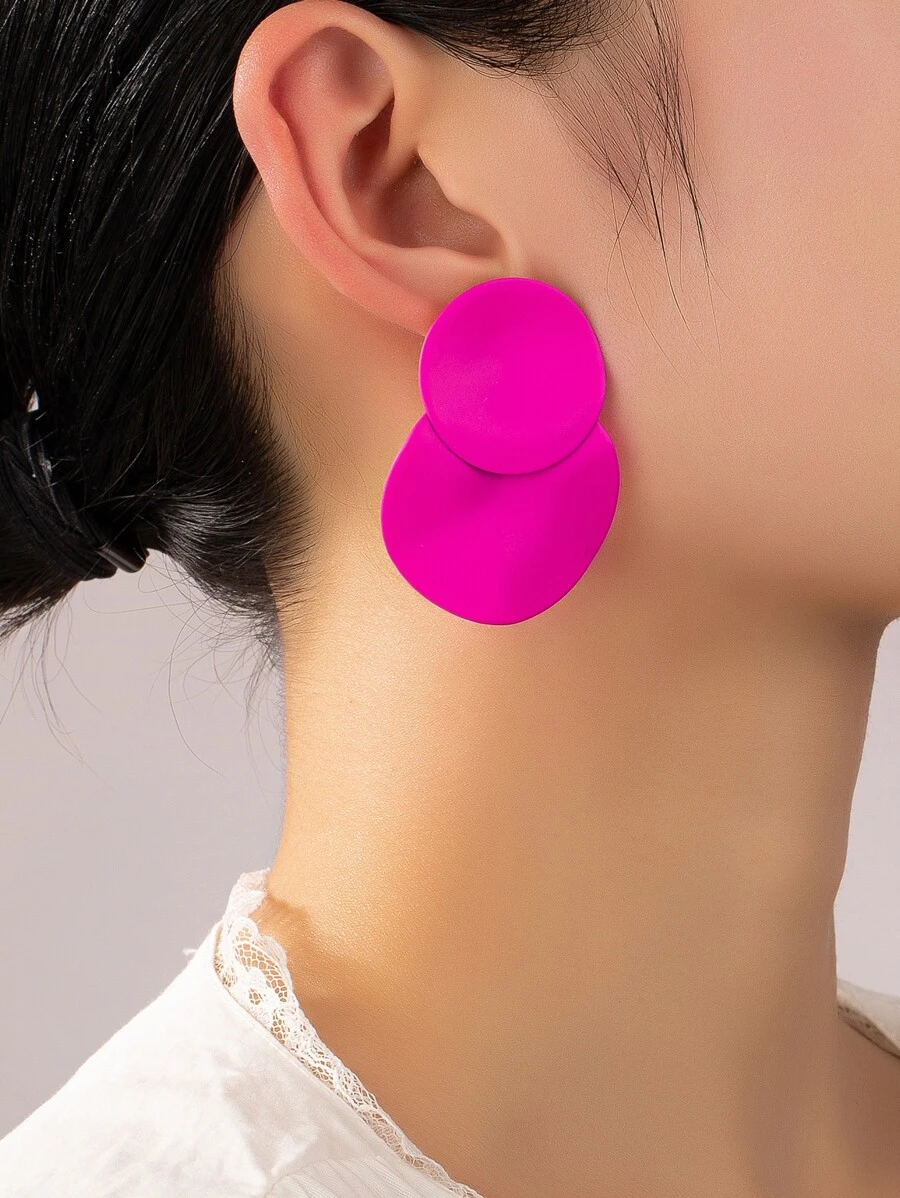 Pendientes largos redondos - Rosa Fucsia - Ver 1