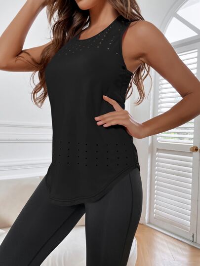 Top tank deportivo transpirable suave con abertura bajo curvo