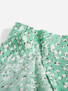 Soleia Ditsy Floral Flutter Sleeve Top & Ruffle Trim Tie Side Wrap Skirt - Mint Green - View 5