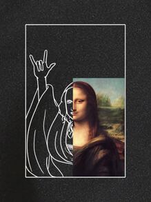 SHEIN EZwear Figure Graphic Zip Up Thermal Lined Drawstring Hoodie - Black - View 5