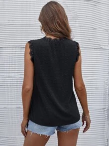 SHEIN Essnce Swiss Dot Contrast Lace Scallop Trim Blouse - Black - View 2