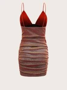 SHEIN ICON Ruched Metallic Cami Bodycon Dress - Redwood - View 2