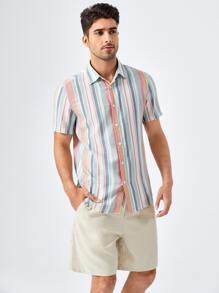 GENTILAND Men Cotton Colourful Striped Print Shirt - Multicolor - View 4