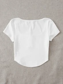 SHEIN EZwear Top Corto De Color Blanco Con Diseño Acanalado, Con Botones Y Curvaturas - Blanco - Ver 2