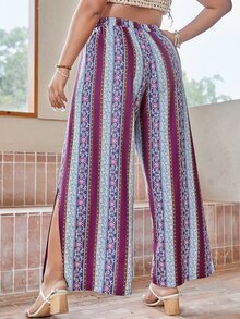 SHEIN Unity Plus Floral Print Wrap Hem Knot Front Wide Leg Trousers - Multicolor - View 2