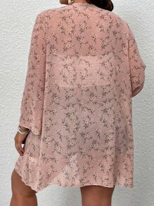 SHEIN Swim Curve Plus Floral Print Kimono - Dusty Pink - View 2