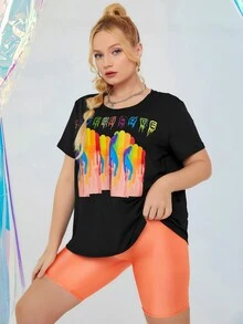 SHEIN Unity 大碼手勢和標語圖案T恤 - 黑色 - 查看 5