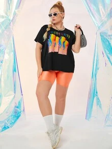 SHEIN Unity 大碼手勢和標語圖案T恤 - 黑色 - 查看 6